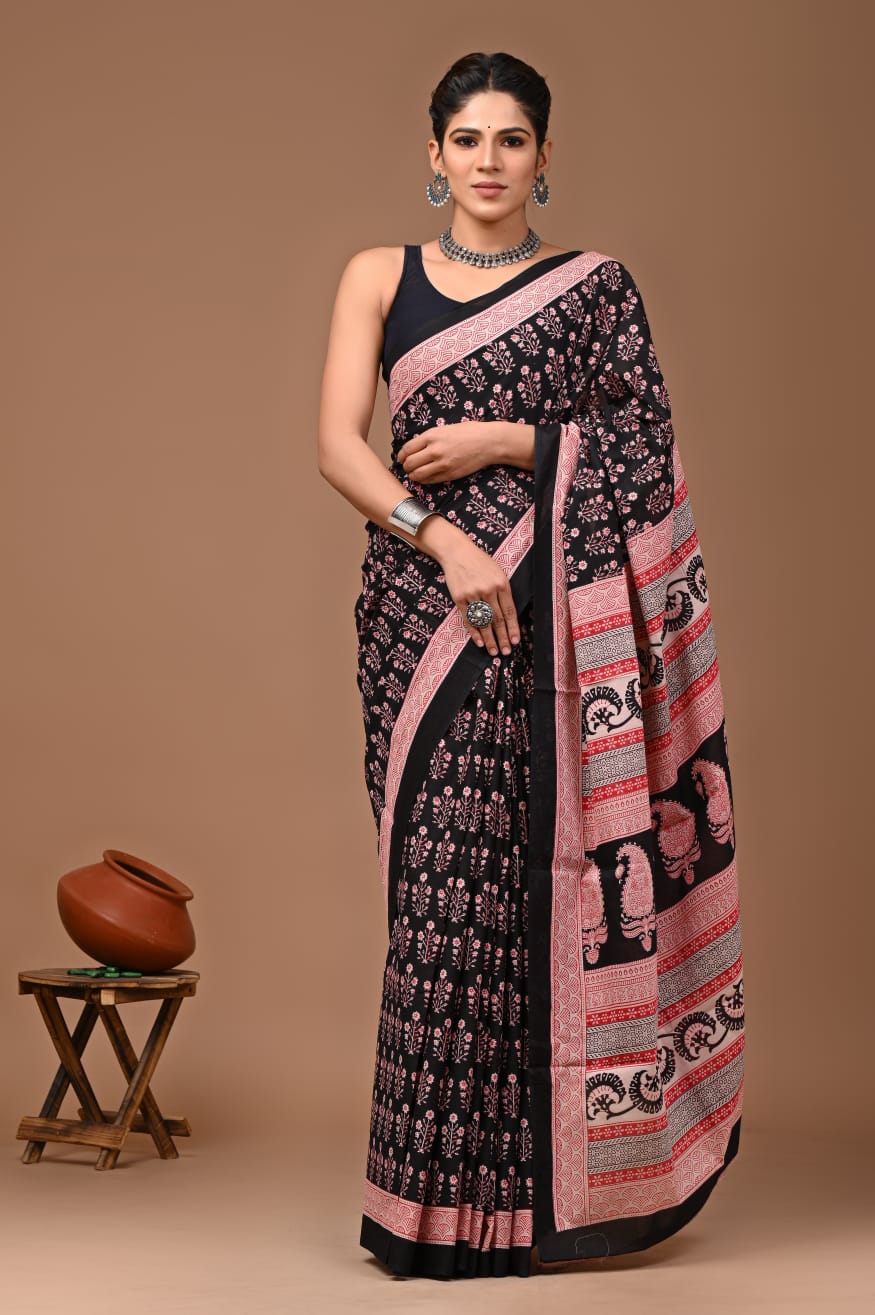 Pure mulmul cotton saree with blouse piece