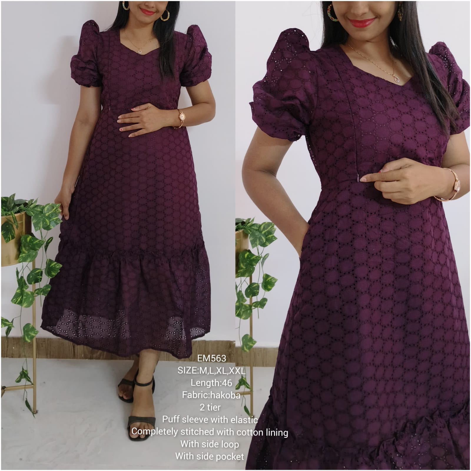 Anbarasi: Hakoba Cotton Maternity Dress with Two Side Invisible Zips, Back Tie Loop, and Lining - Feeding & Non-Feeding, 46 Inch, S to XXL