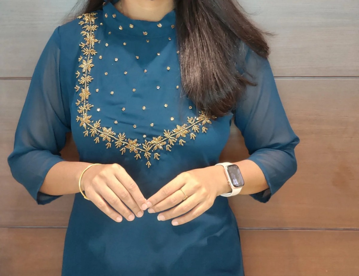 Anbarasi: Premium Georgette A line with handwork 