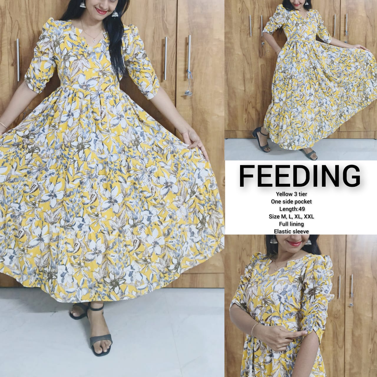 Anbarasi: Flared gown 3 tier with side pocket & lining