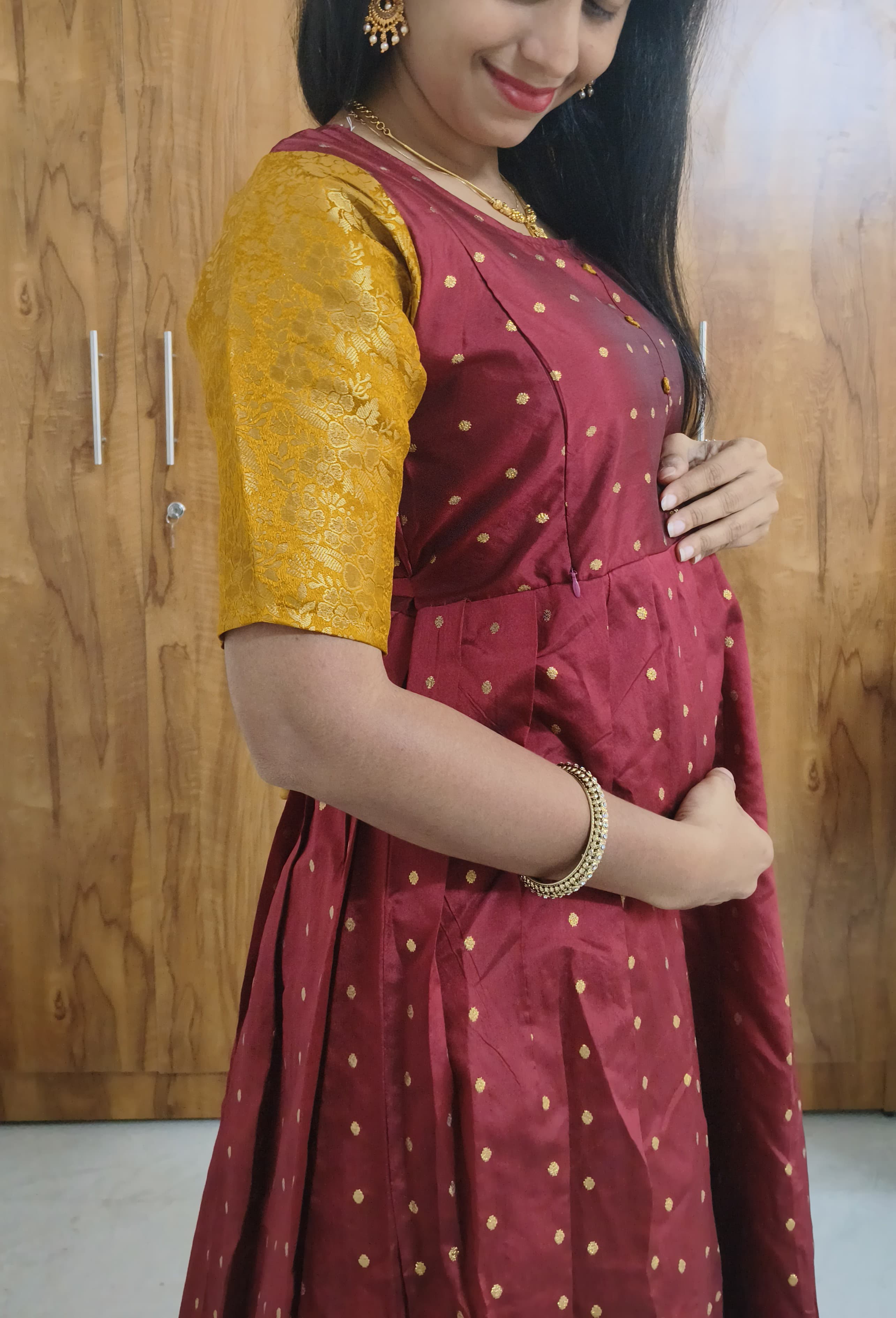 Anbarasi: Traditional Silk Feeding Dress with Banarasi Border & Crepe Lining