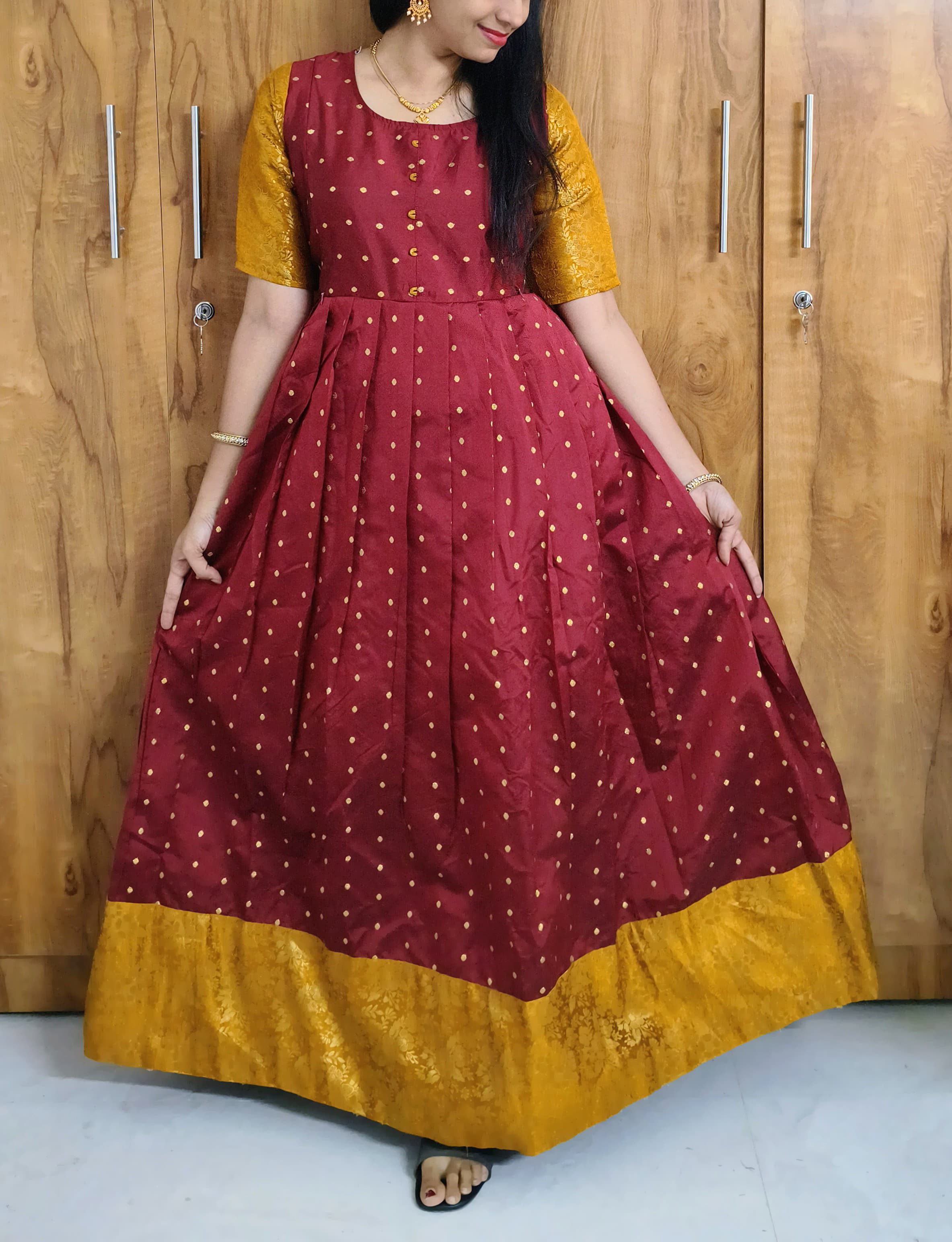 Anbarasi: Traditional Silk Feeding Dress with Banarasi Border & Crepe Lining