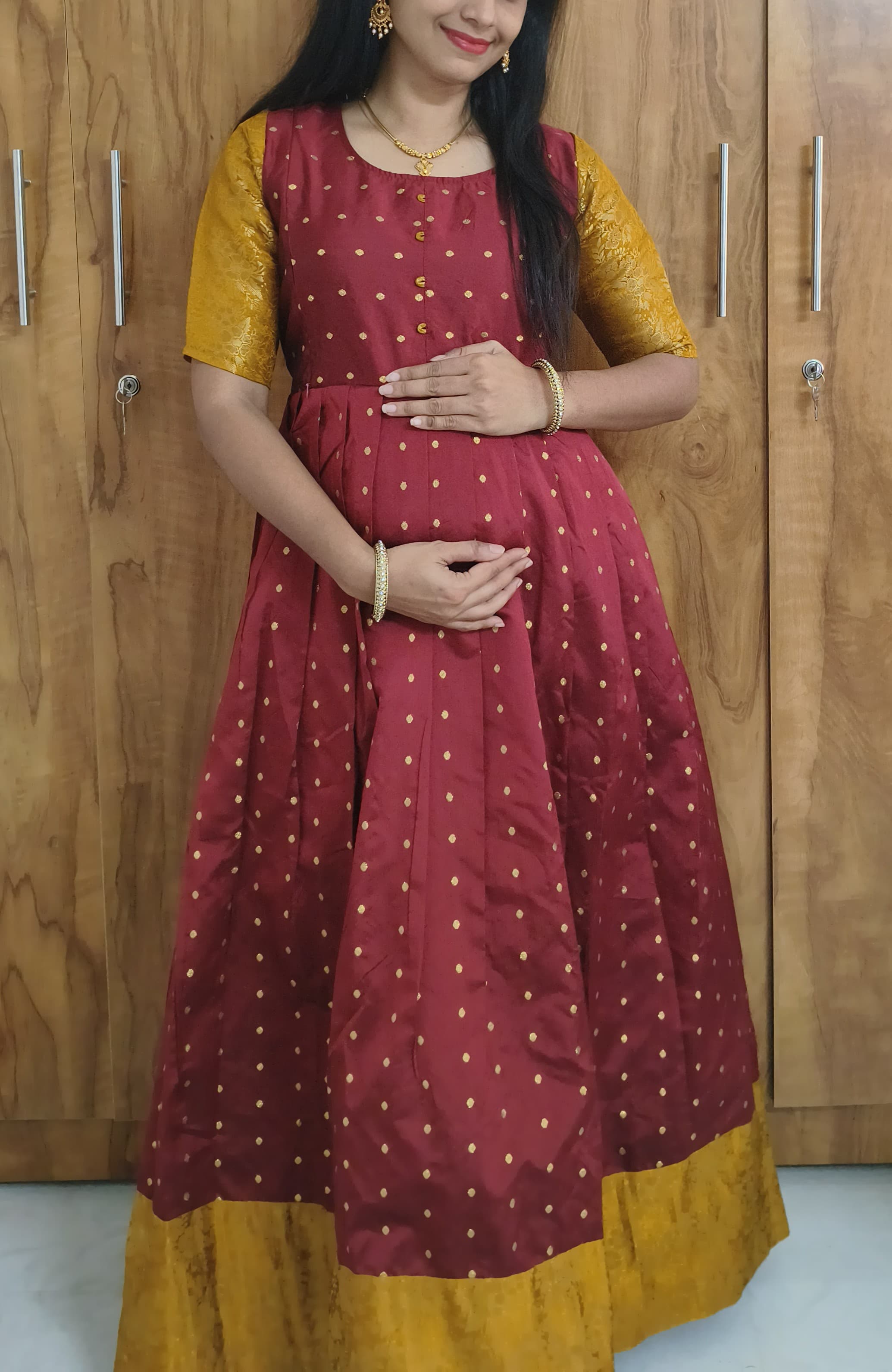 Anbarasi: Traditional Silk Feeding Dress with Banarasi Border & Crepe Lining