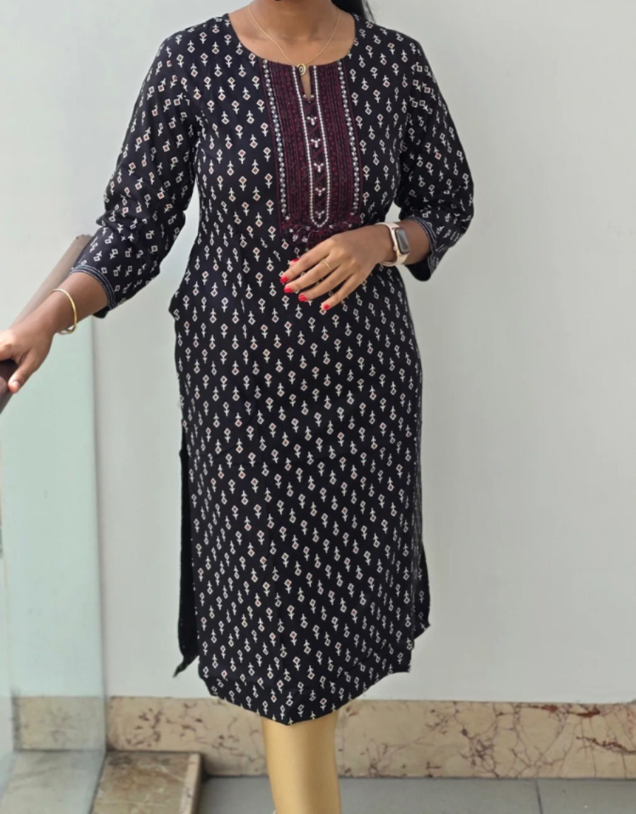 Anbarasi: Straight Cut Embroidered Rayon Kurtis with Pocket - 40-Inch Height, Sizes S to XXL