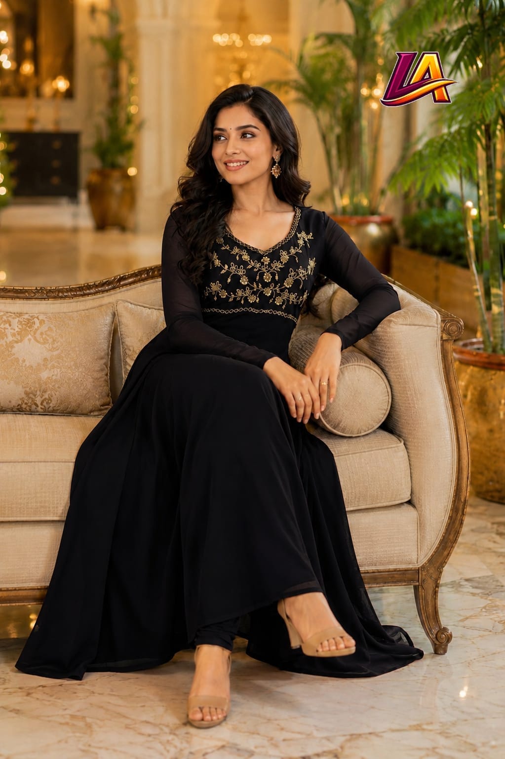 Anbarasi: Georgette with crepe lining handwork in yoke part