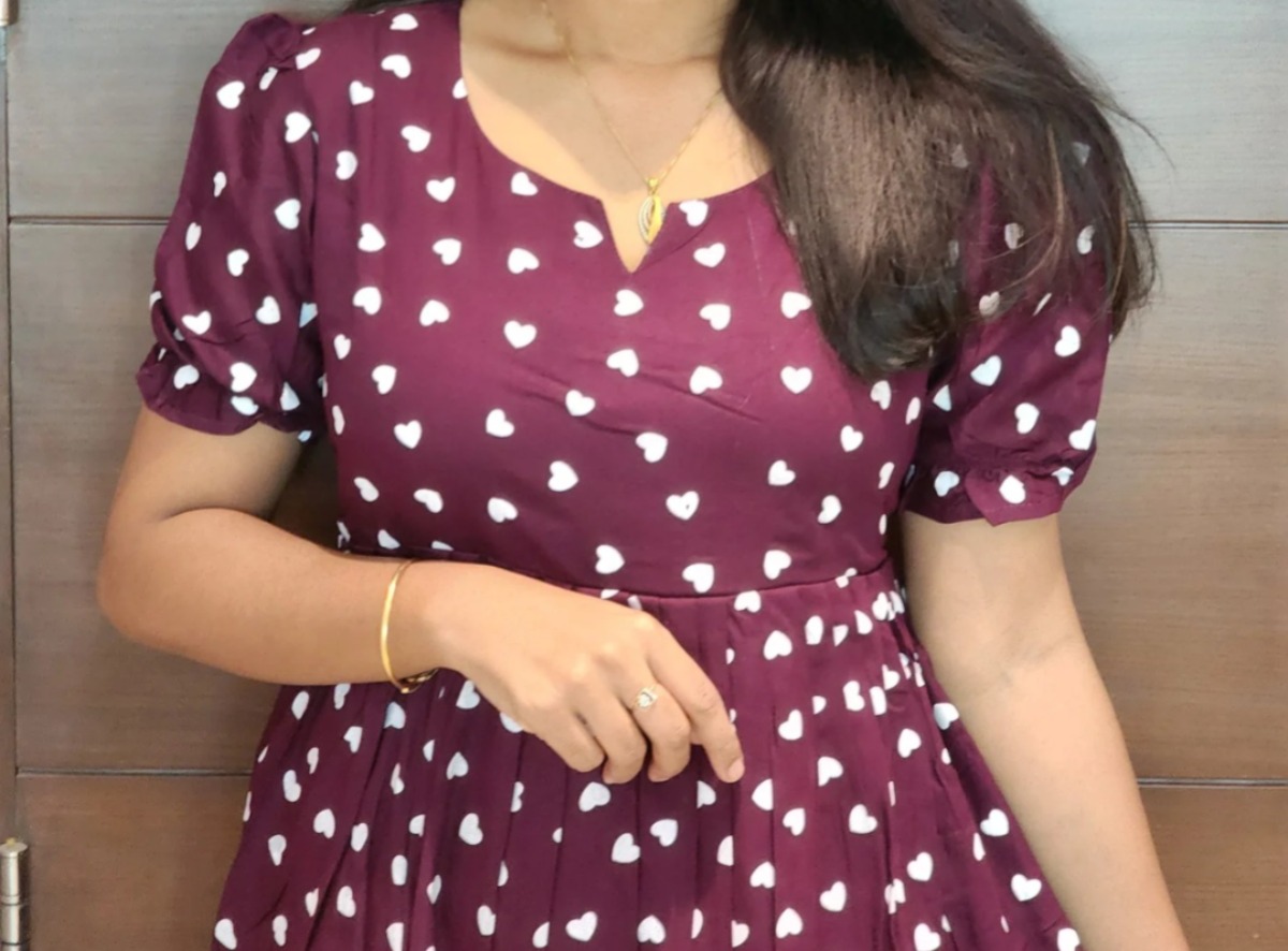 Anbarasi: Rayon Umbrella Cut Feeding Dress with Lining – Elegant Puff Sleeve, Aarral India