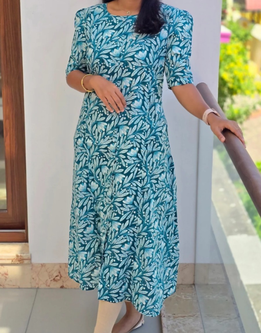 Anbarasi: Jaipur Cotton A-Line Kurti with Puff Sleeves & Double Side Pockets - S to XXL