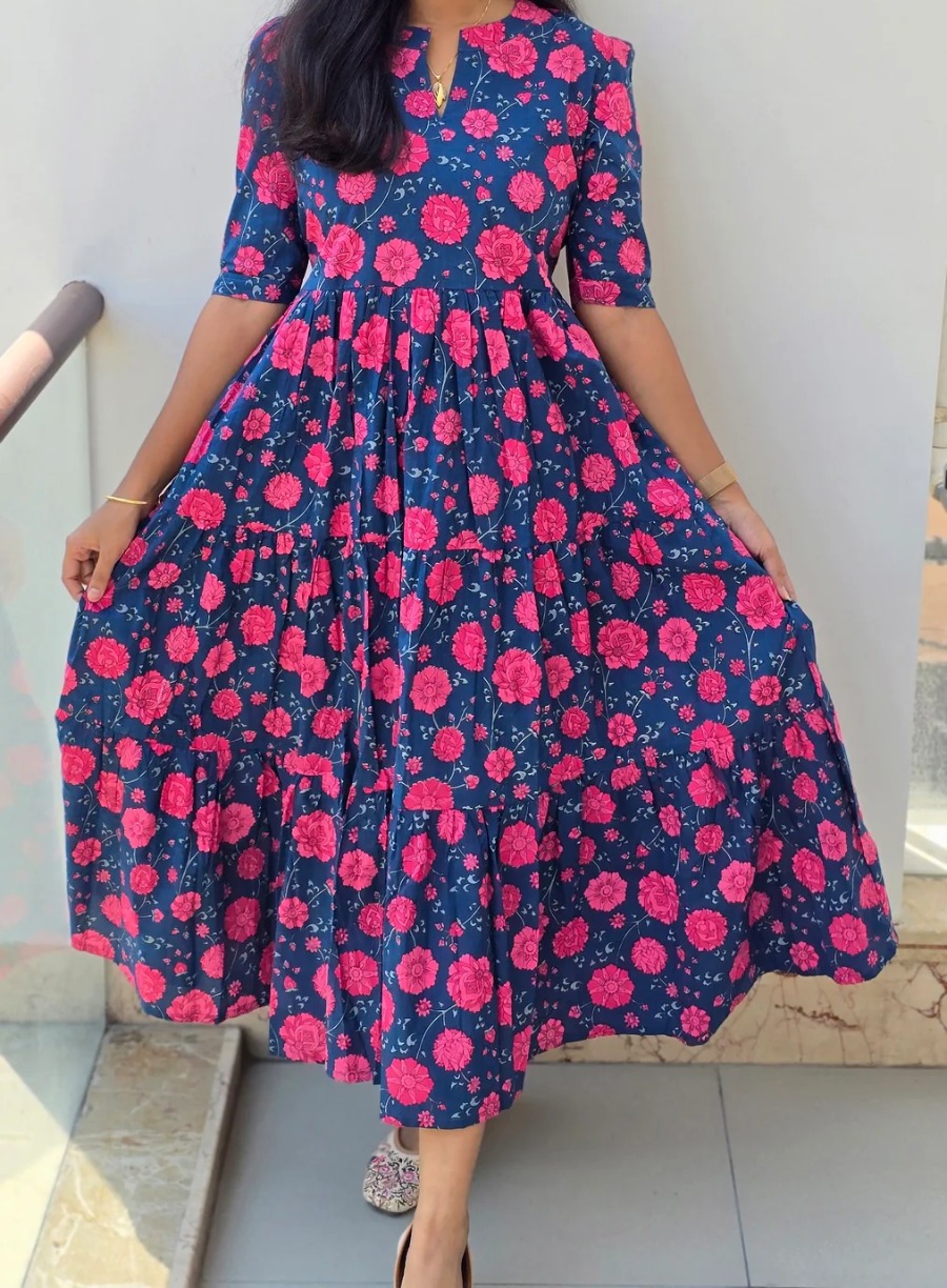 Anbarasi: Elegant Jaipur Cotton Western Maxi with Pocket – Aarral Women's Kurtis