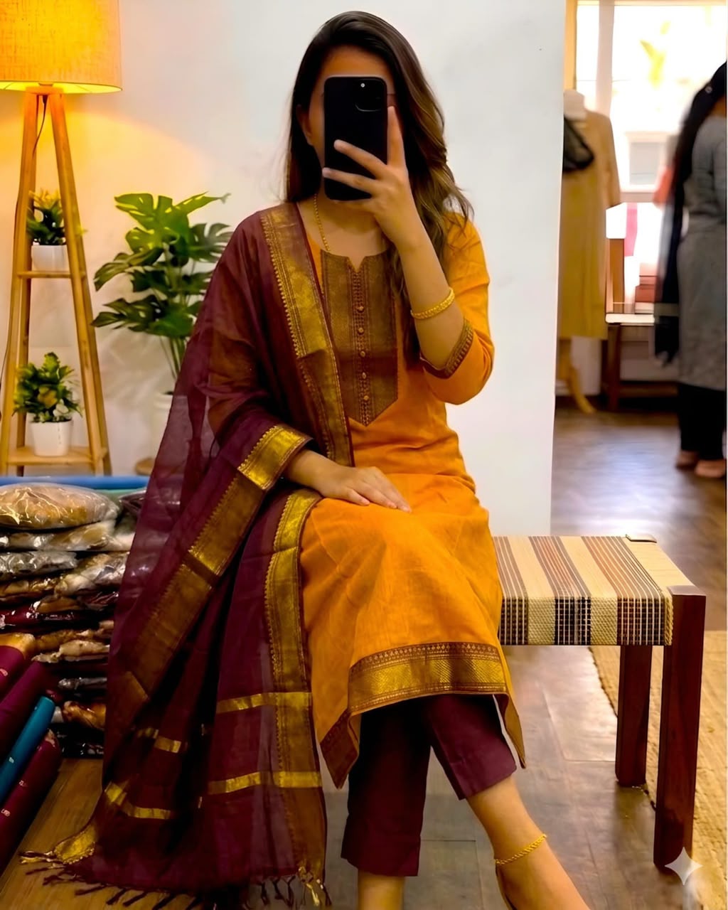 Kanchi cotton with zari border 3 pcs set