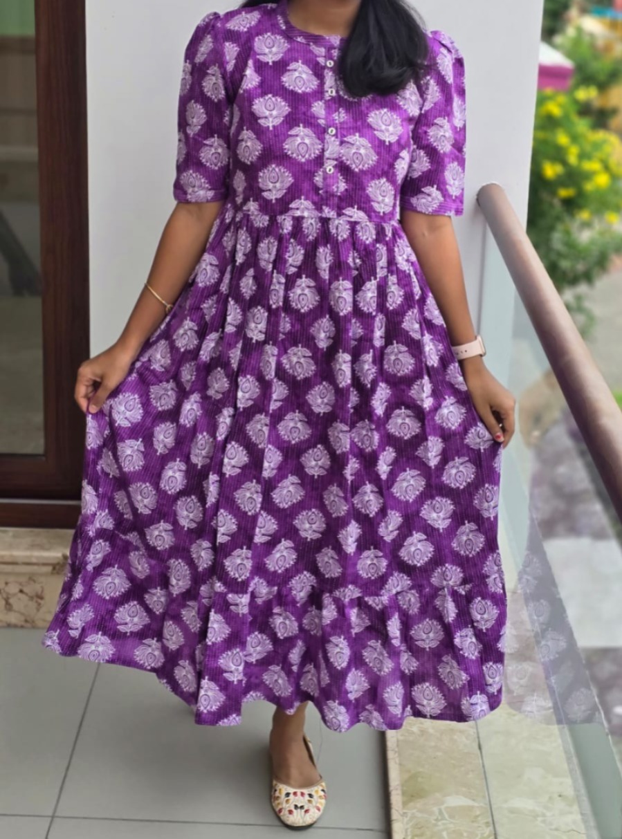 Anbarasi: Jaipur Cotton Western Maxi with Puff Sleeves, Kantha Work & Pocket – Available in S to XXL