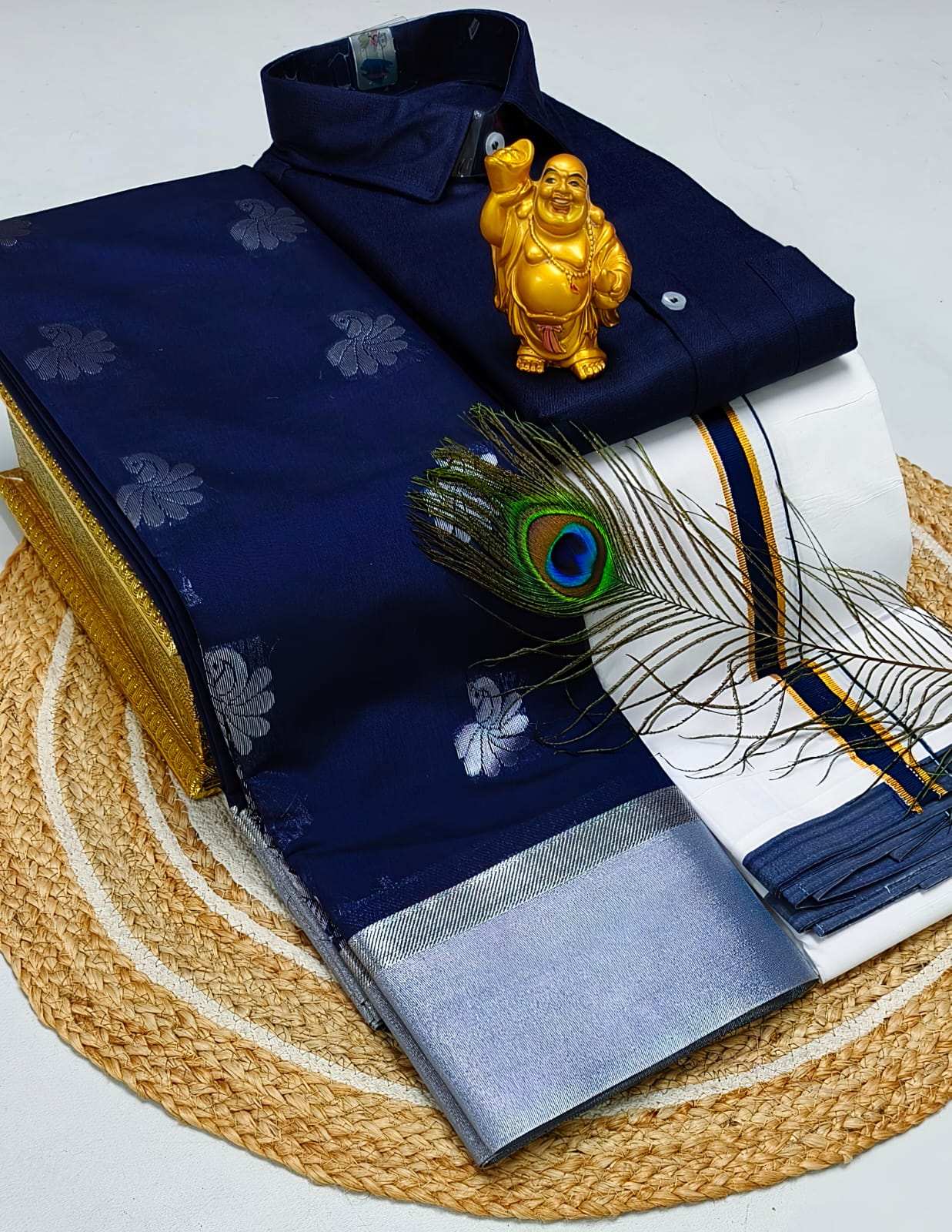 Ellampillai soft silver silk cotton saree & Cotton dotis,shirts as combo