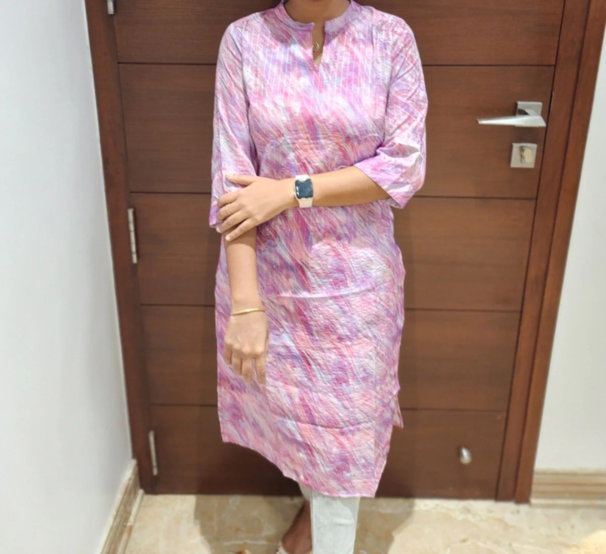 Anbarasi: Straight Cut Muslin Kurti with Sequence Work and Pocket - 44