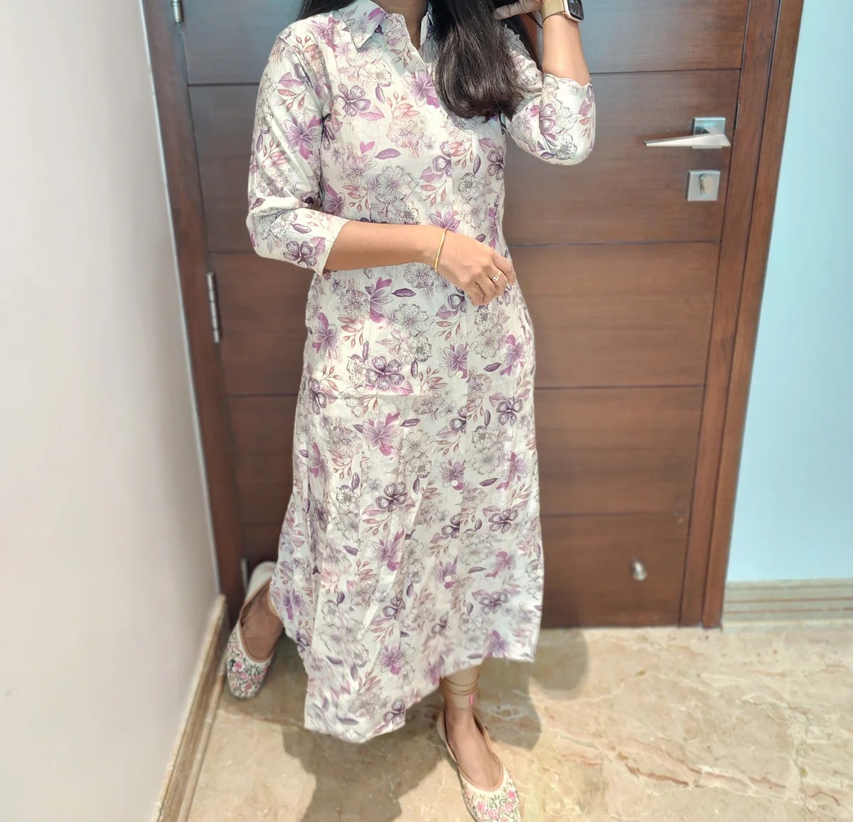 Vatican Fabric A-Line Kurti with Pocket | Flowy 47-Inch Ethnic Wear