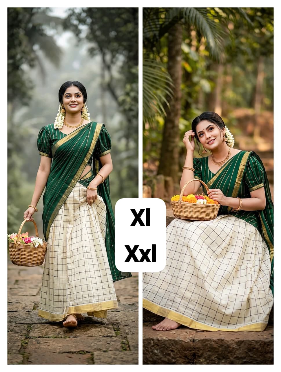 Onam Special Fully Stitched Dhavani Set with Tissue Skirt & Silk Dupatta