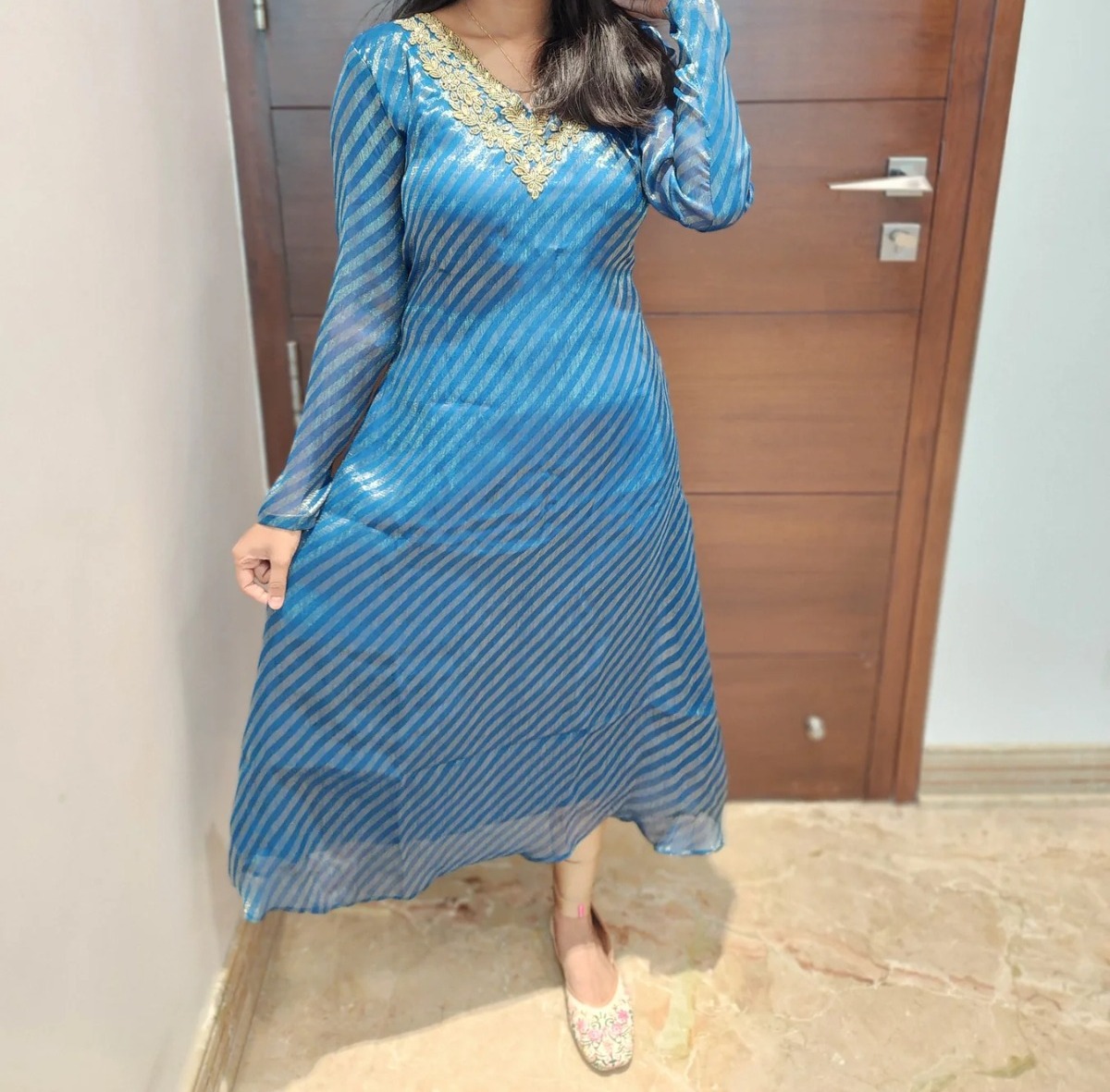 Anbarasi: Lehariya Georgette A-Line Kurti with Heavy Handwork – Ethnic Wear by Aarral