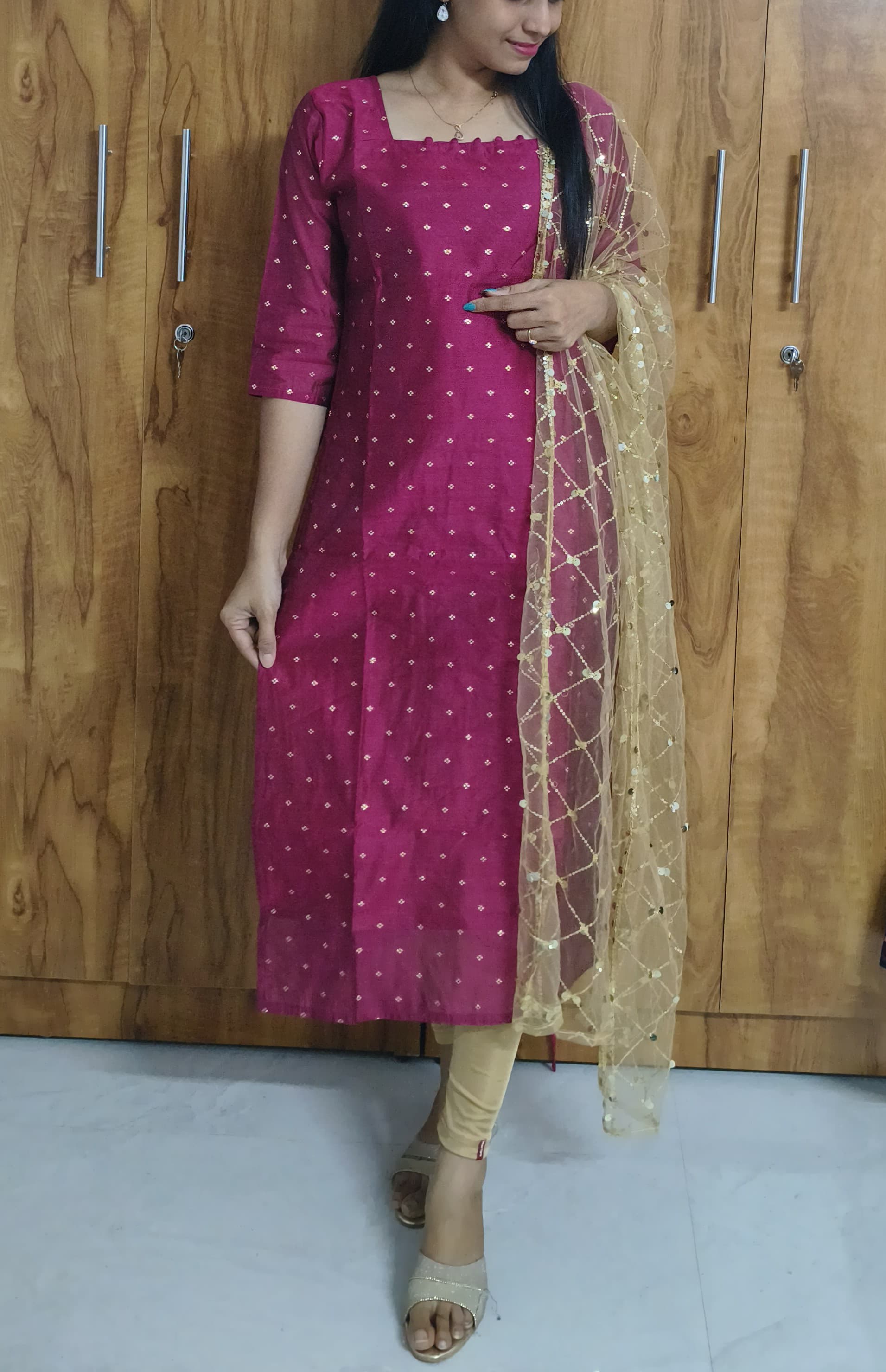 Slub cotton silk top + duppata (non feeding only)