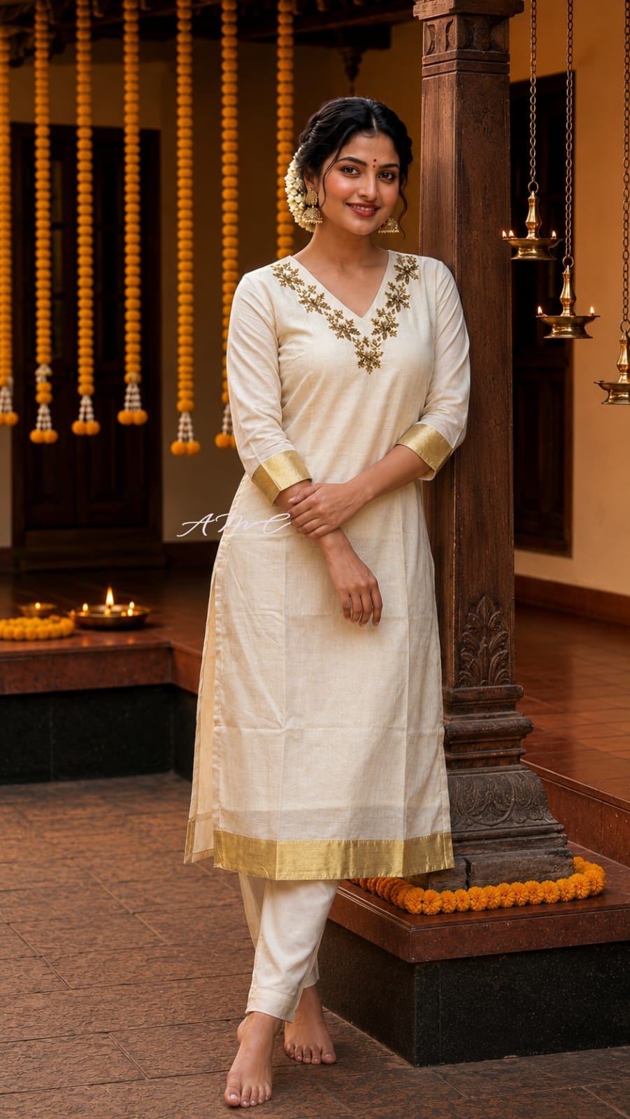 Tissue material with lining handwork kurti