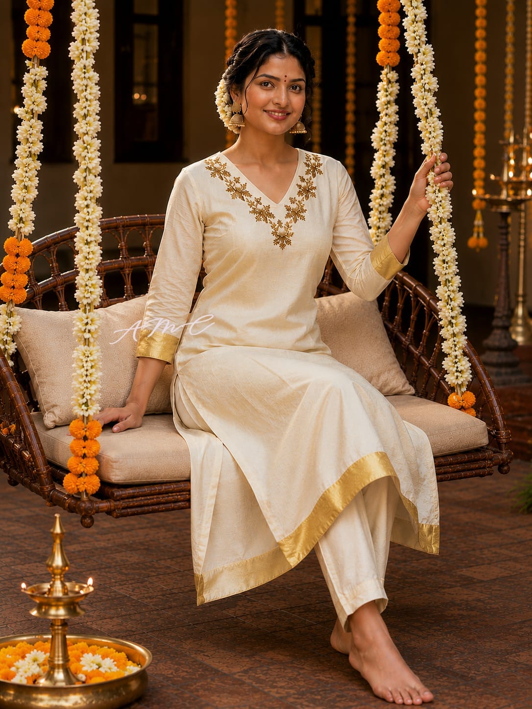 Anbarasi: Tissue material with lining handwork kurti