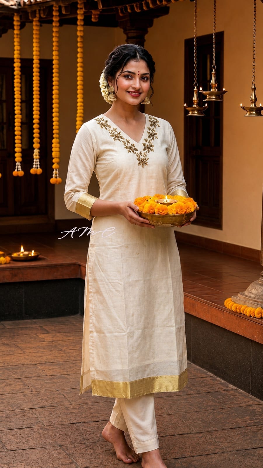 Anbarasi: Tissue material with lining handwork kurti