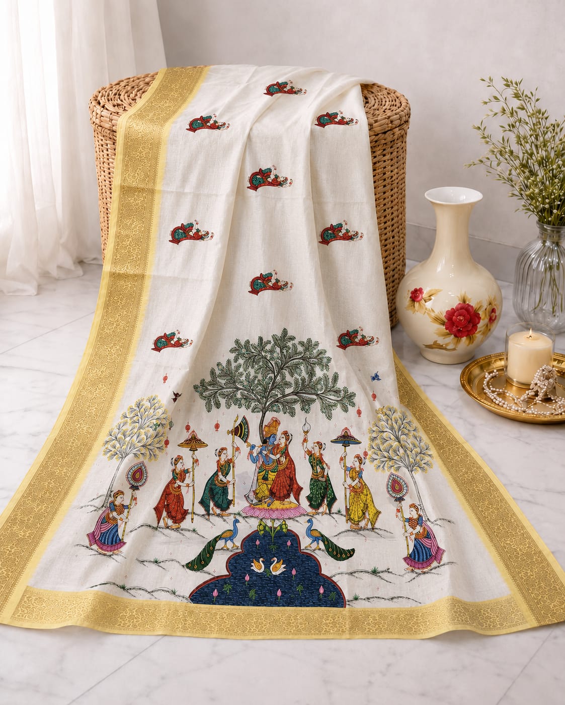 Onam festival soft dola 3D printing saree