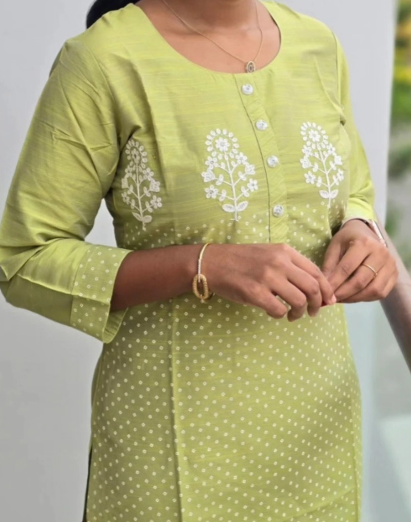 Anbarasi: Straight Cut Embroidered Kurtis - Silk Cotton Fabric, 44-inch Length, Sizes S to XXL