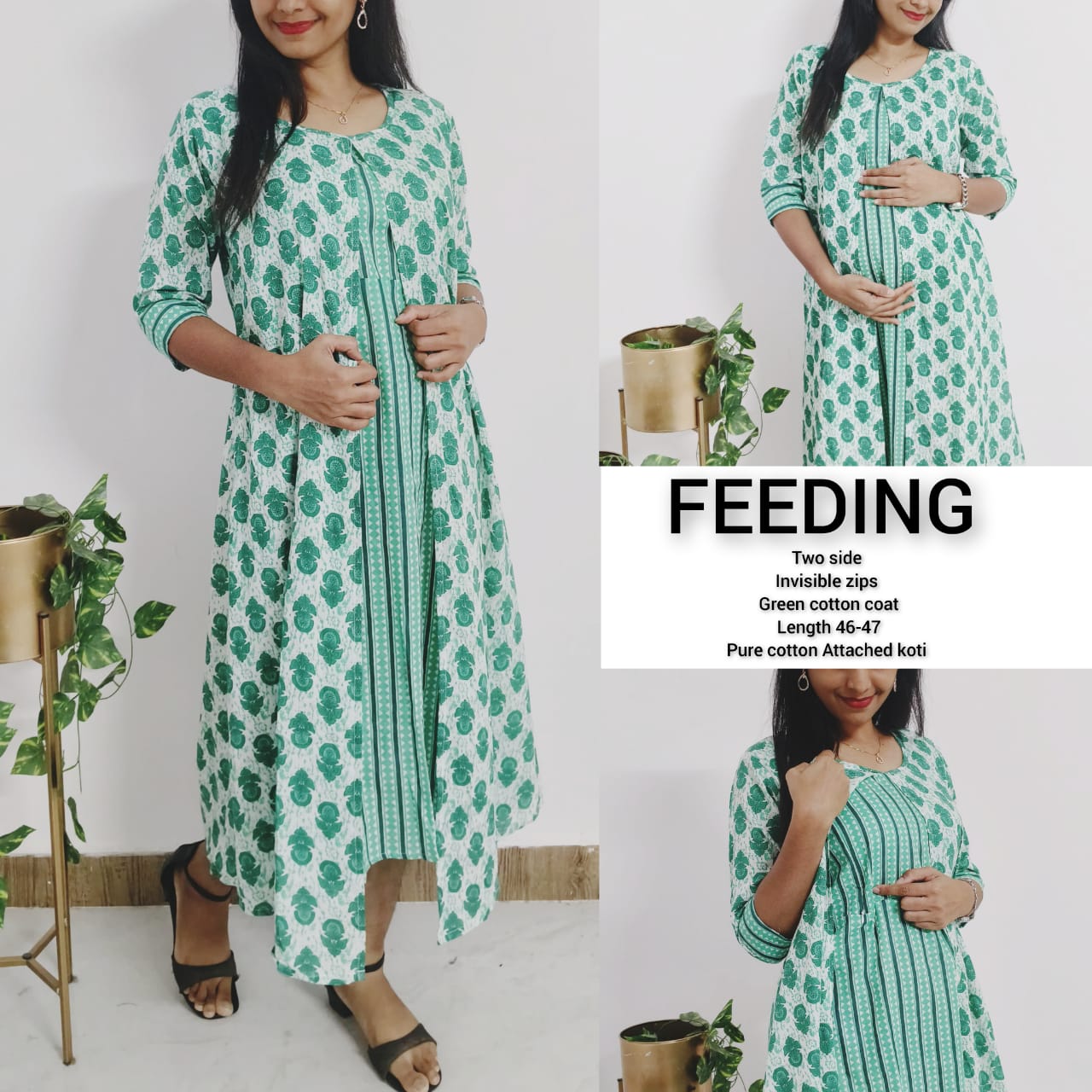 Anbarasi: Cotton Feeding Maternity Dress with Stylish Coat – Aarral Collection