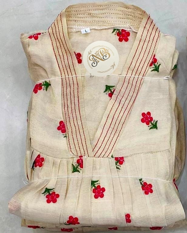 Tissue A line kurti embroidery work with lining
