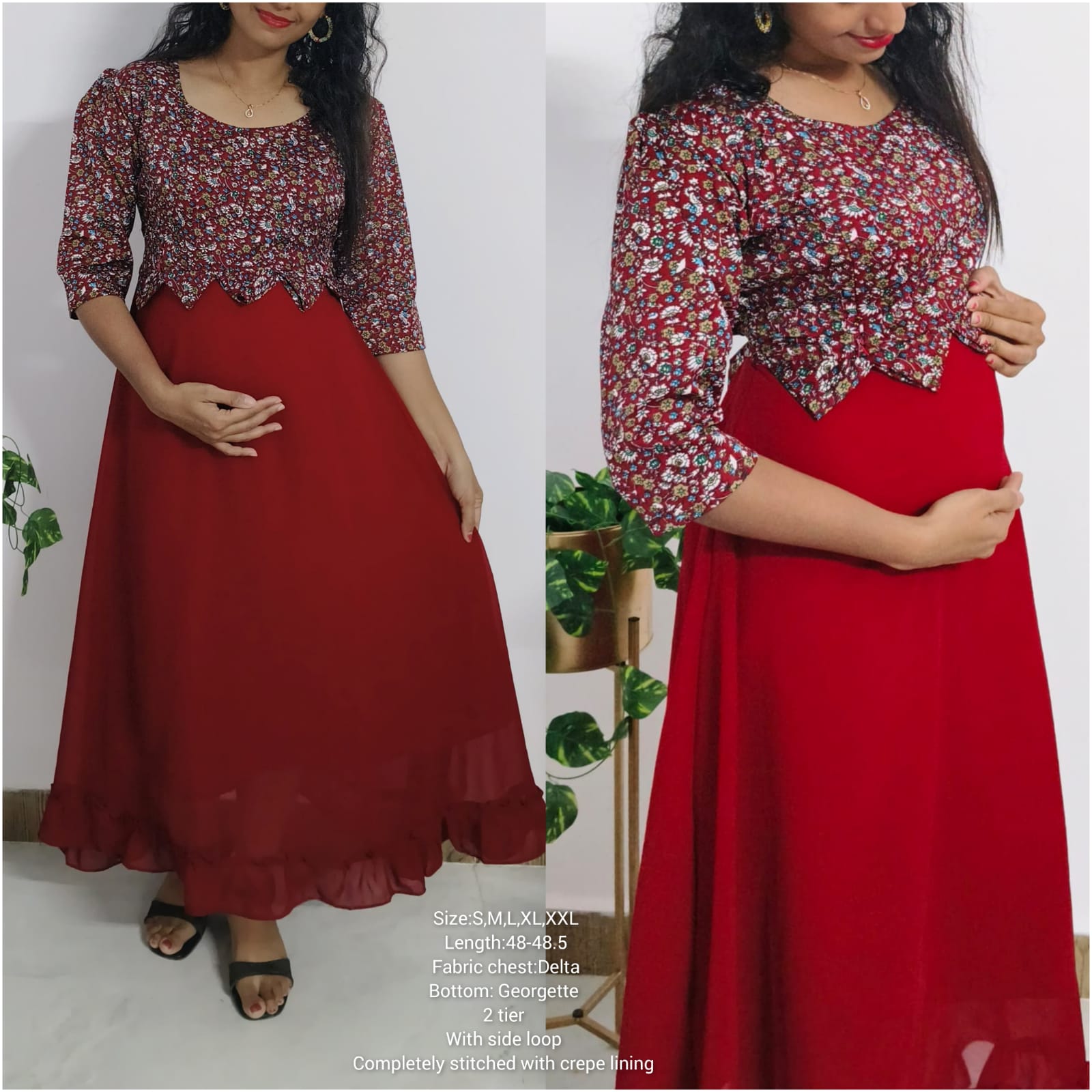 Anbarasi: Easy-to-Feed Maternity Dress with 2 Invisible Zips | Delta & Georgette Fabric | 3/4 Sleeves | Comfortable with Back Tie Loop  | Full Crepe Lining | Sizes S-XXXL