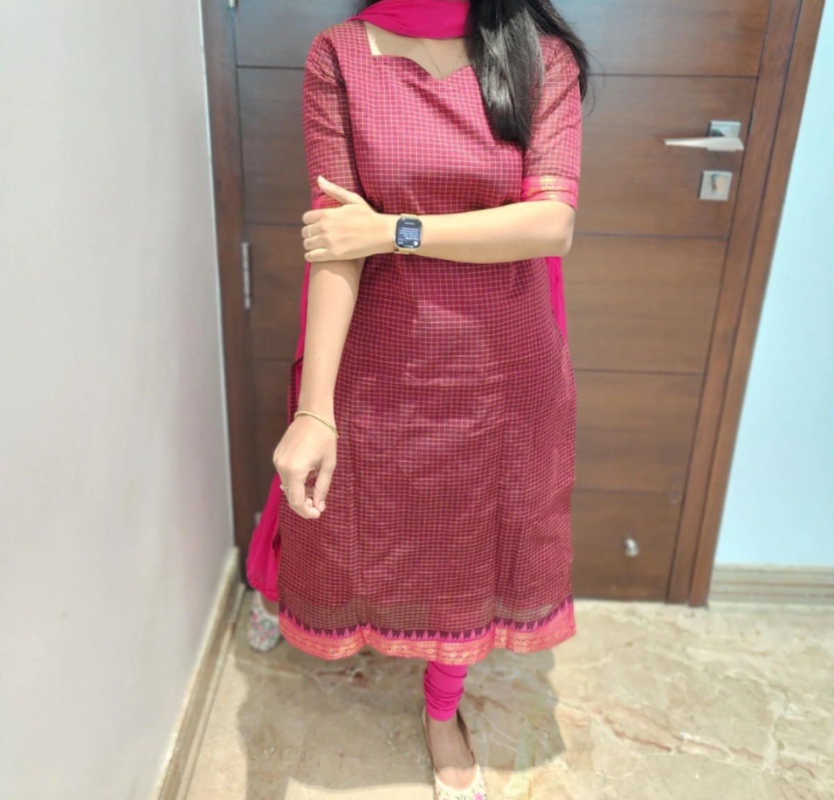 Anbarasi: Chetinad Cotton Straight Cut Kurti - 3/4 Sleeve, S-XXL, Indian Handloom