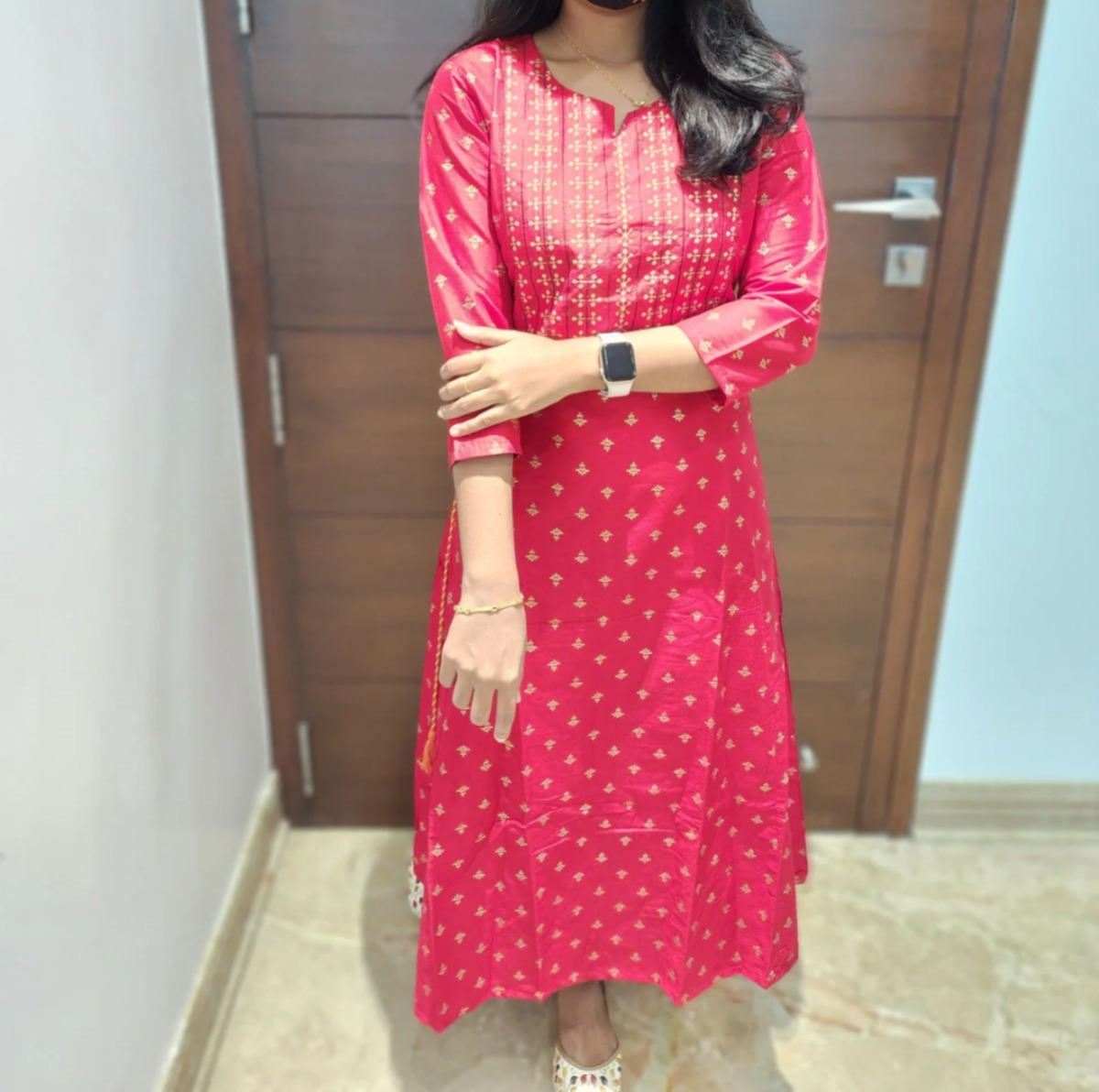 Anbarasi: Silk cotton A line kurti Embroidery 