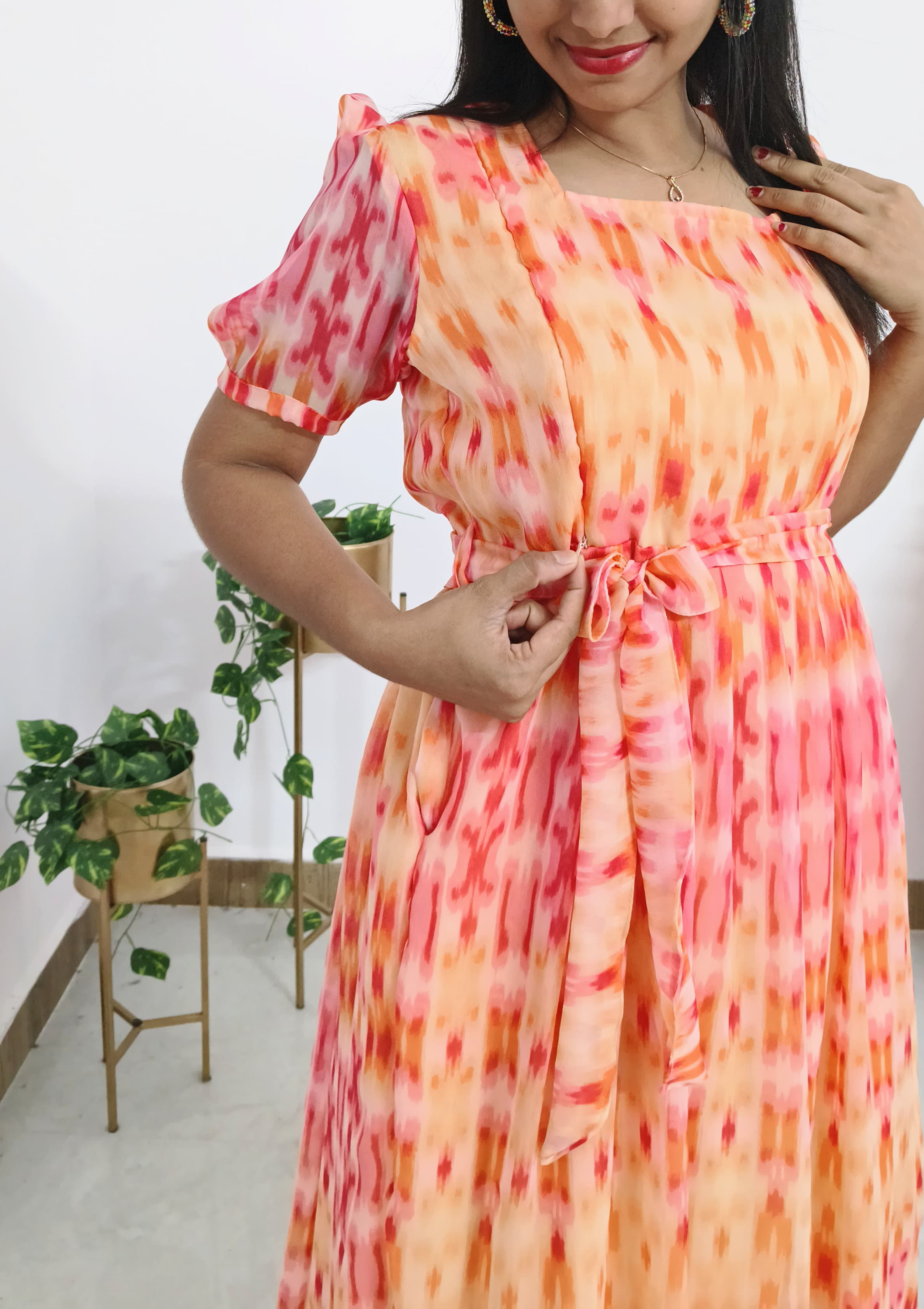 Georgette pinkish orange feeding dress