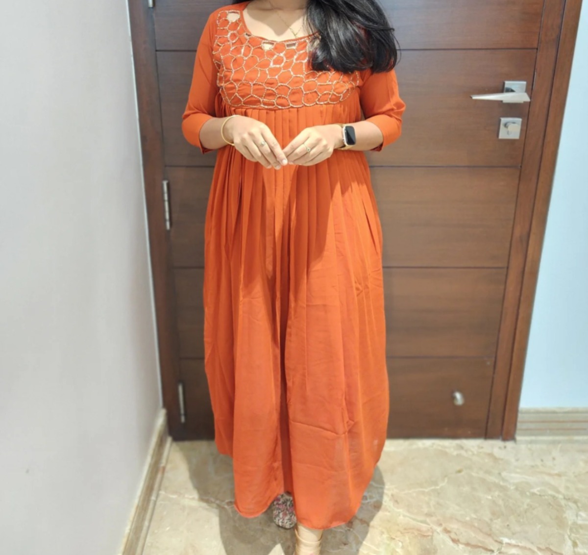Georgette A-Line Kurti with Lining & Handwork – Elegant Kurtas by Aarral
