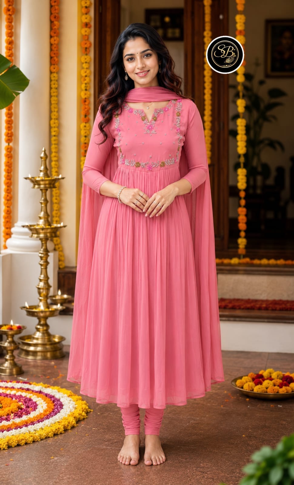 Georgette designer neck line heavy handwork 