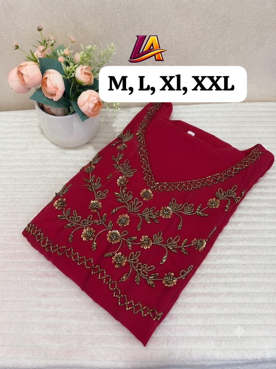 Georgette with crape lining handwork on yoke part 
