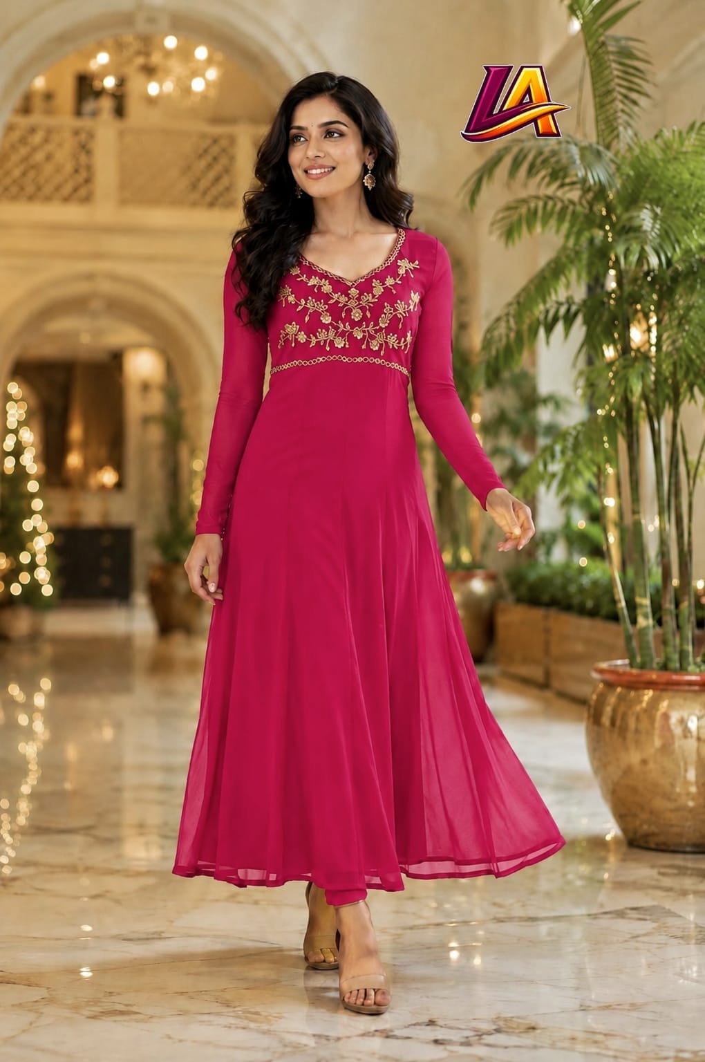 Anbarasi: Georgette with crape lining handwork on yoke part 