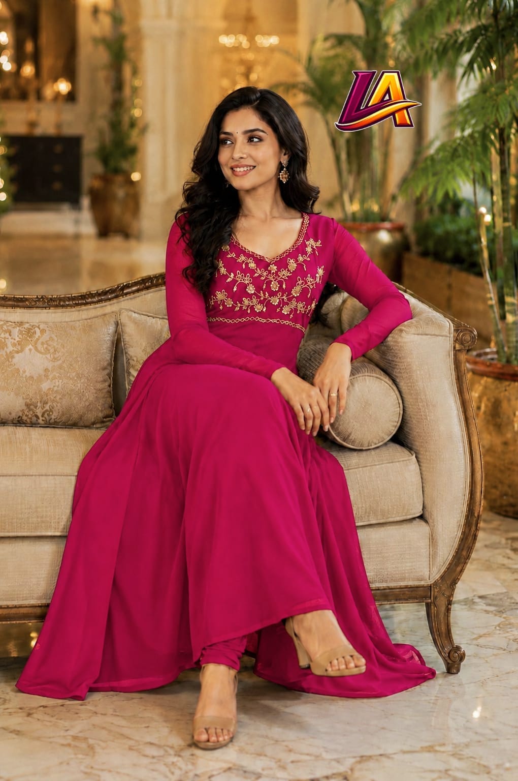 Anbarasi: Georgette with crape lining handwork on yoke part 