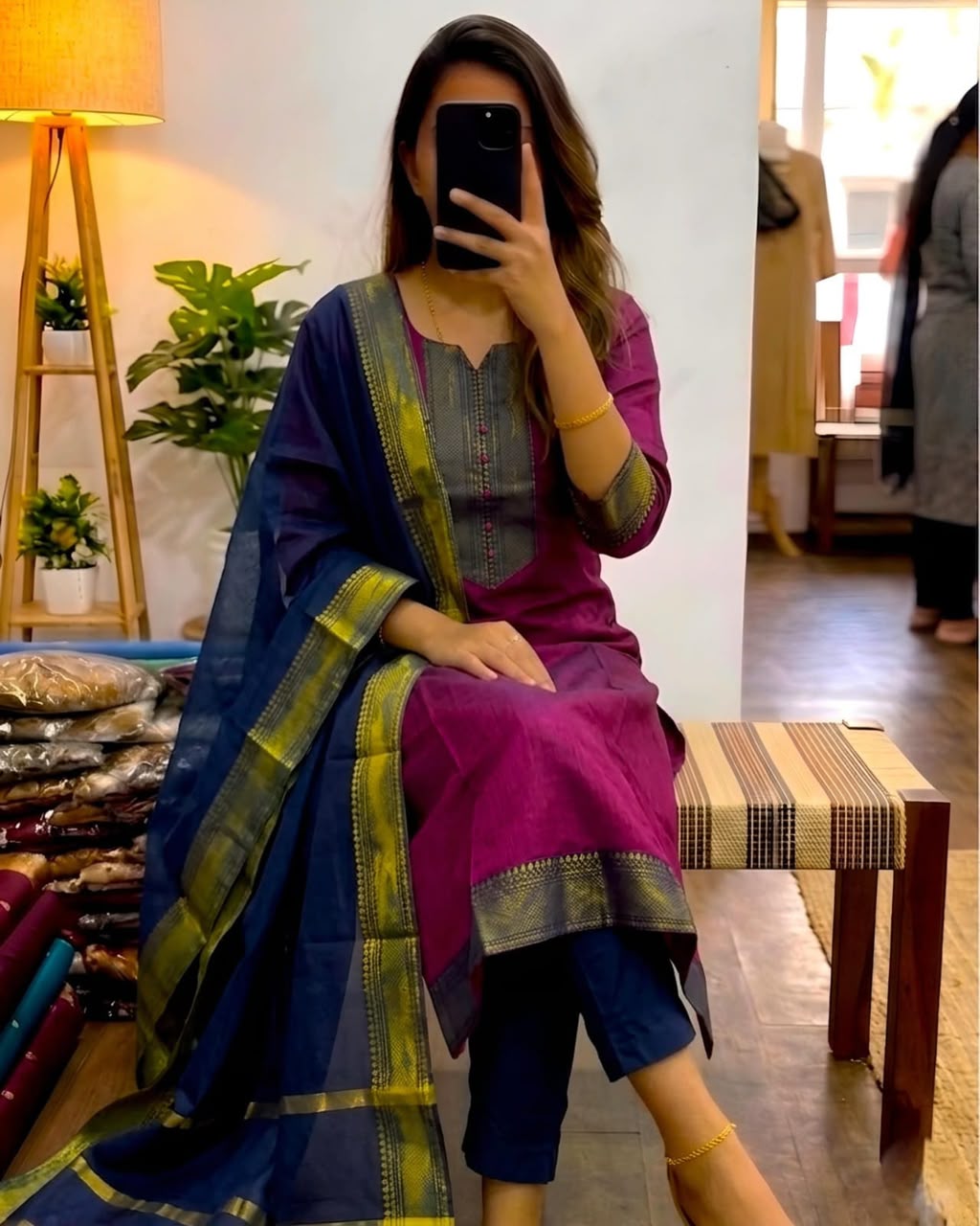 Kanchi cotton with zari work 3 pcs set