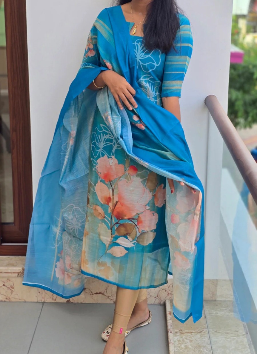 Anbarasi: Elegant Chanderi Cotton Salwar Set with Dupatta – Full Lining | Aarral