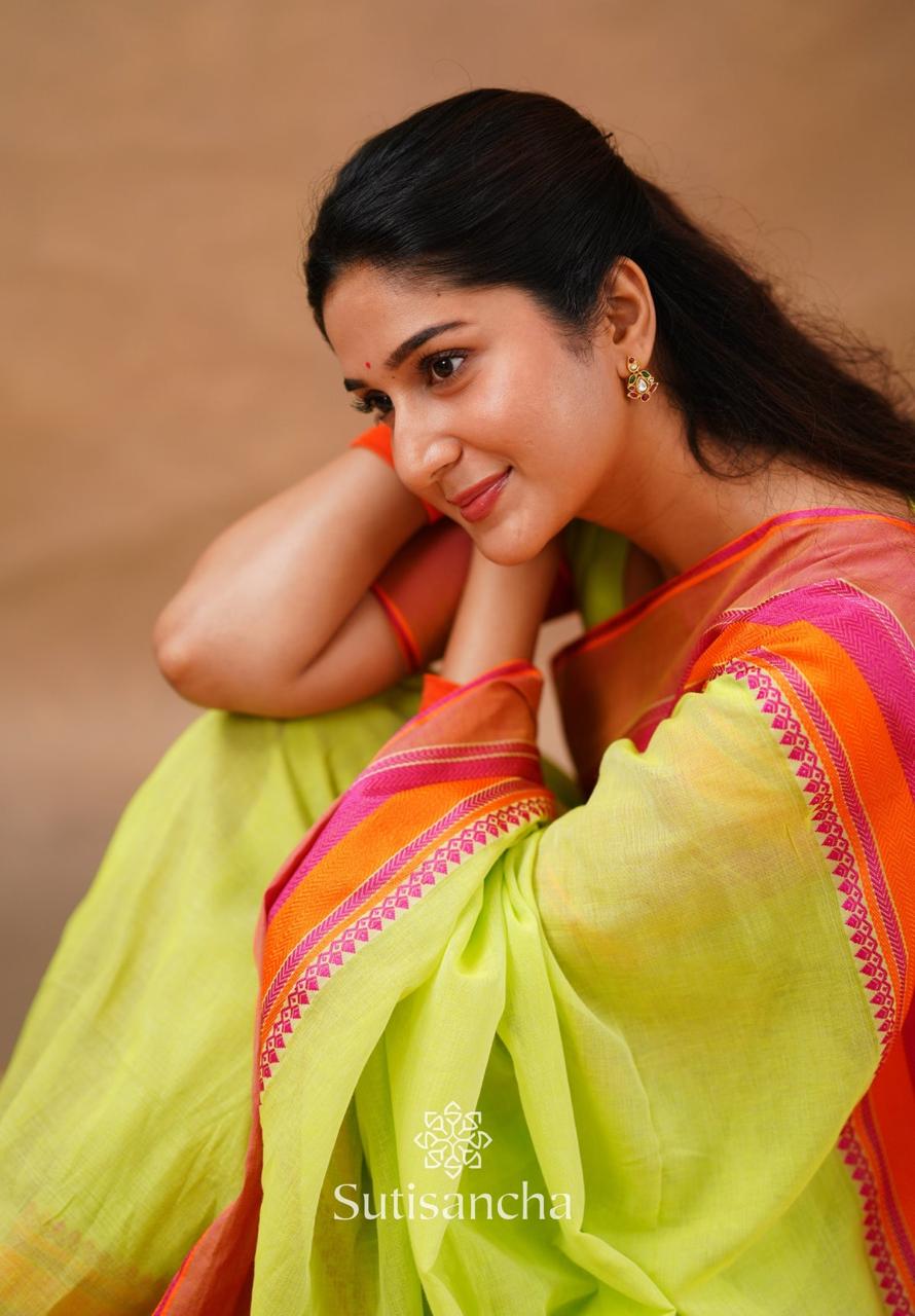 Premium quality pure cotton hand weaving saree with blouse 