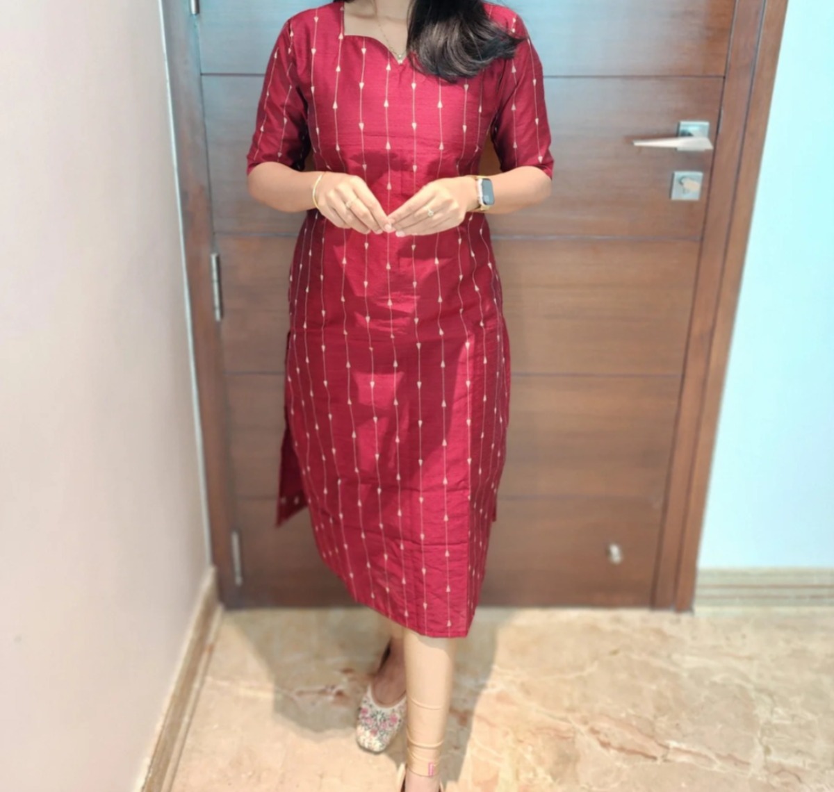 Raw Silk Straight Cut Kurti with Lining – Elegant Kurtis & Kurtas by Aarral