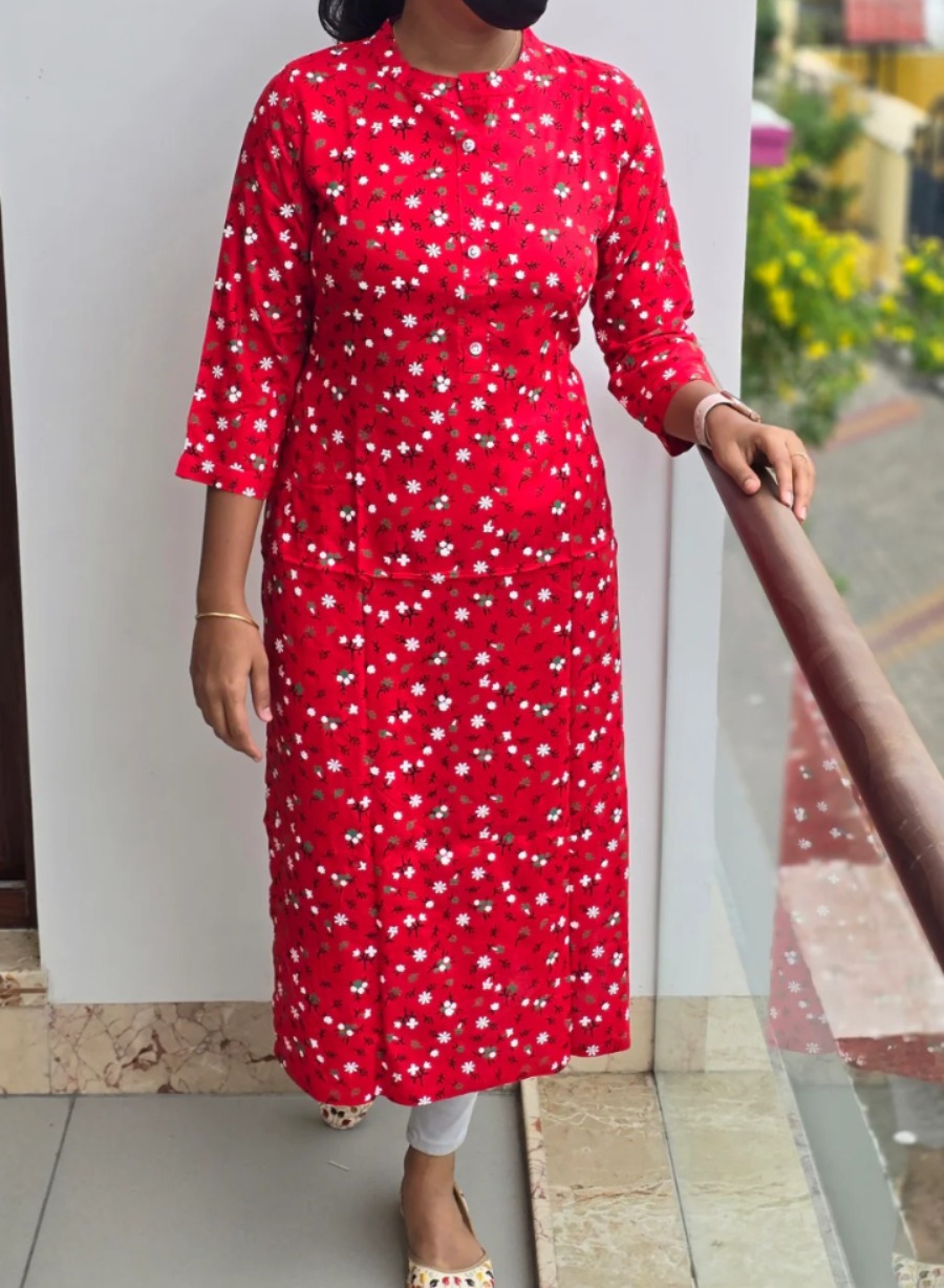 Anbarasi: Rayon Straight Cut Kurti with Pocket - 43-inch Length, Sizes S to XXL