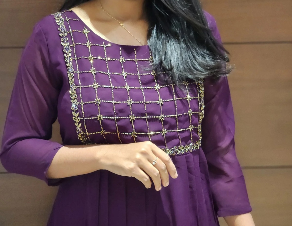 Anbarasi: Elegant Georgette A-Line Kurti with Crepe Lining – S to XXL Sizes