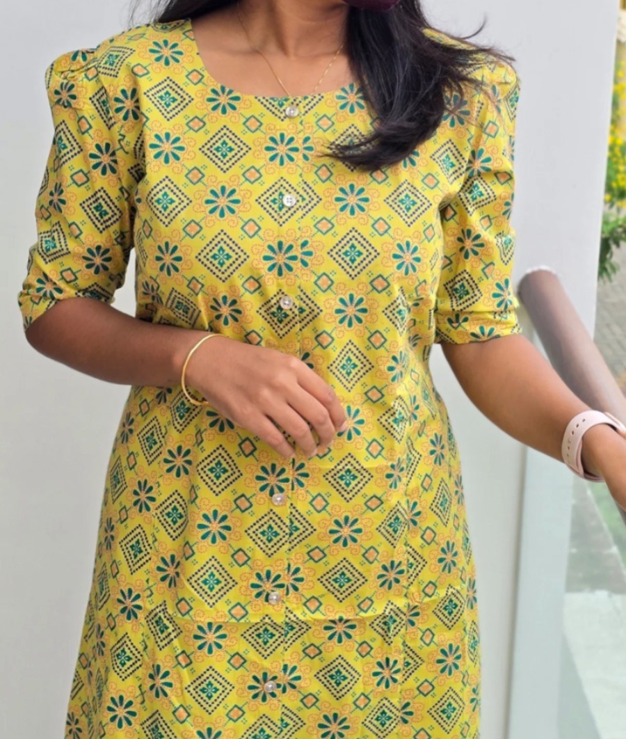 Anbarasi: A-Line Jaipur Cotton Dress with Puff Sleeves & Double Side Pockets – 45-Inch Length, Available in S to XXL