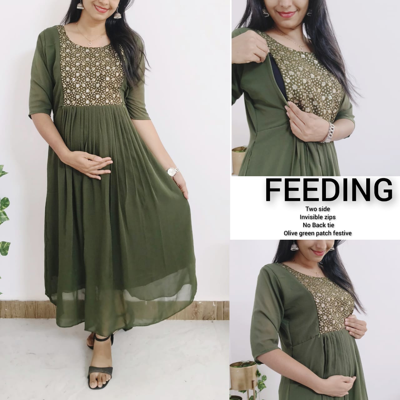 Anbarasi: Georgette Feeding Top with Full Lining & Zip – Stylish Maternity Wear