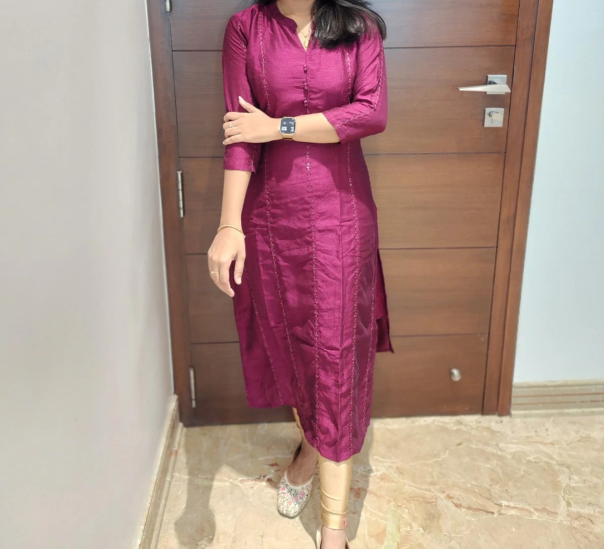Anbarasi: Vichitra Silk Straight Cut Kurti with Crepe Lining | Aarral Collection