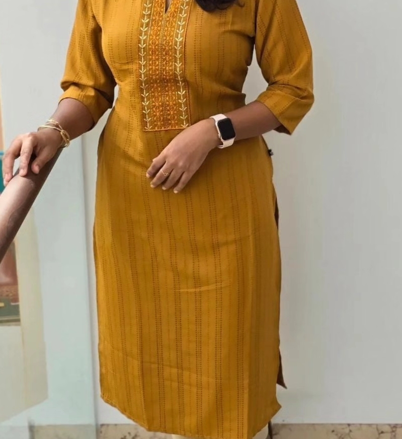 Anbarasi: Rayon Straight Cut Kurtis with Embroidery and Pocket - 40 inch Height | Sizes S to XXL