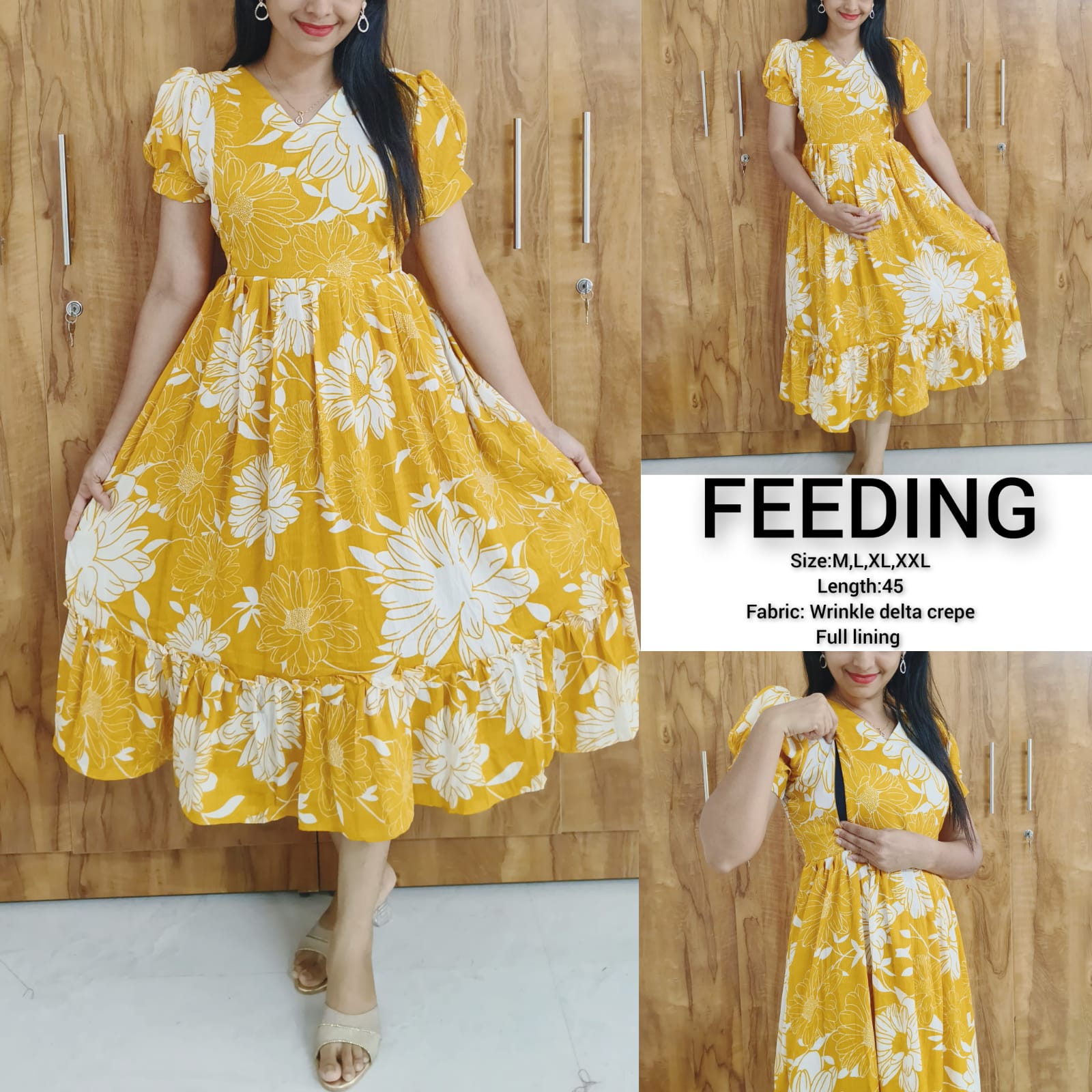 Anbarasi: Crushed Delta Feeding Gown with Crepe Lining – Stylish 2-Tier Fit