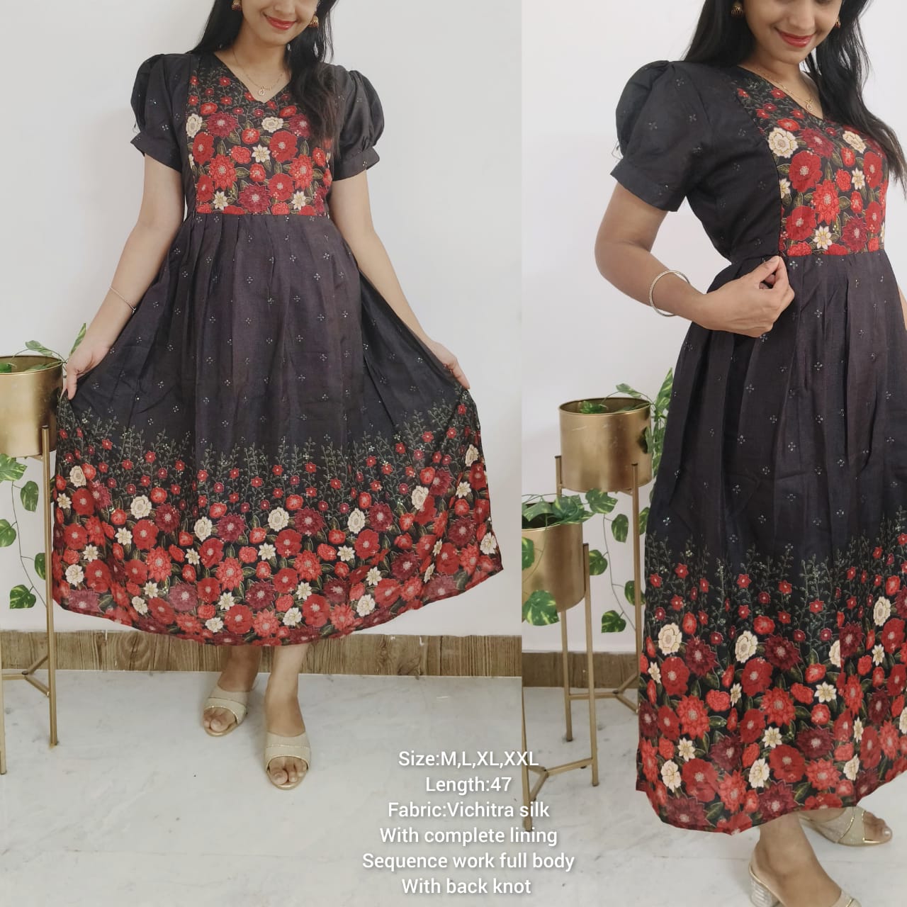 Vichitra Silk Feeding Dress with Full Sequin Work & Hidden Zips