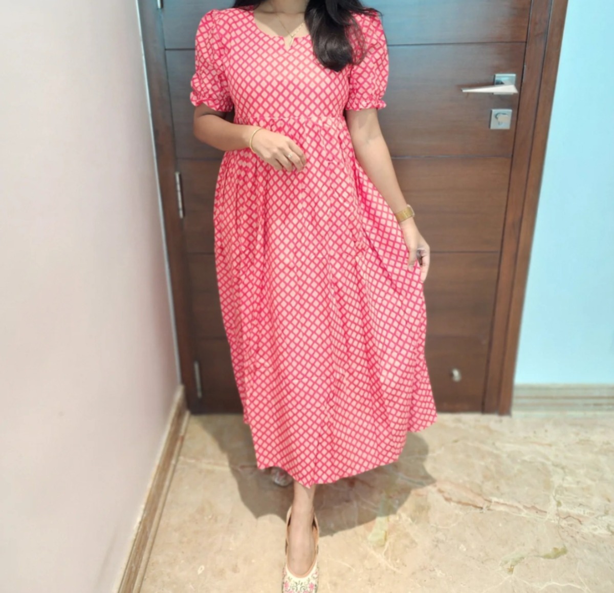 Rayon Umbrella Cut Feeding Dress with Lining – Elegant Puff Sleeve, Aarral India