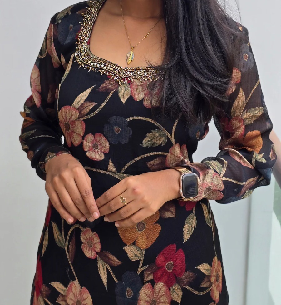 Anbarasi: Elegant Georgette A-Line Kurtis with Crepe Lining, Full Sleeve, 45 Inch